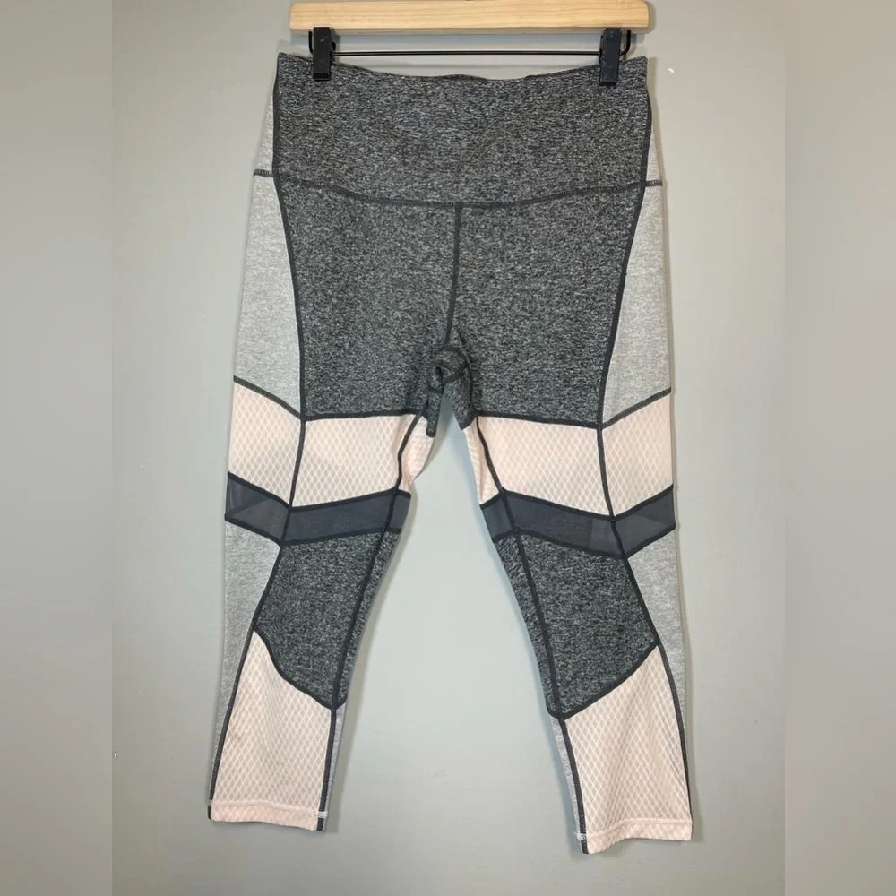 Zella Power Mesh Crop Leggings High Rise Heathered Gray /‎ Pink Size L